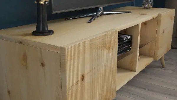 Doğal Ahşap Çizgili Kapak Desenli Tv Sehpası