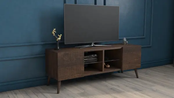 Doğal Ahşap Çizgili Kapak Desenli Tv Sehpası