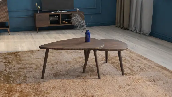 İkili Ahşap Orta Sehpa Çift Renk Tamamen Doğal Ahşap
